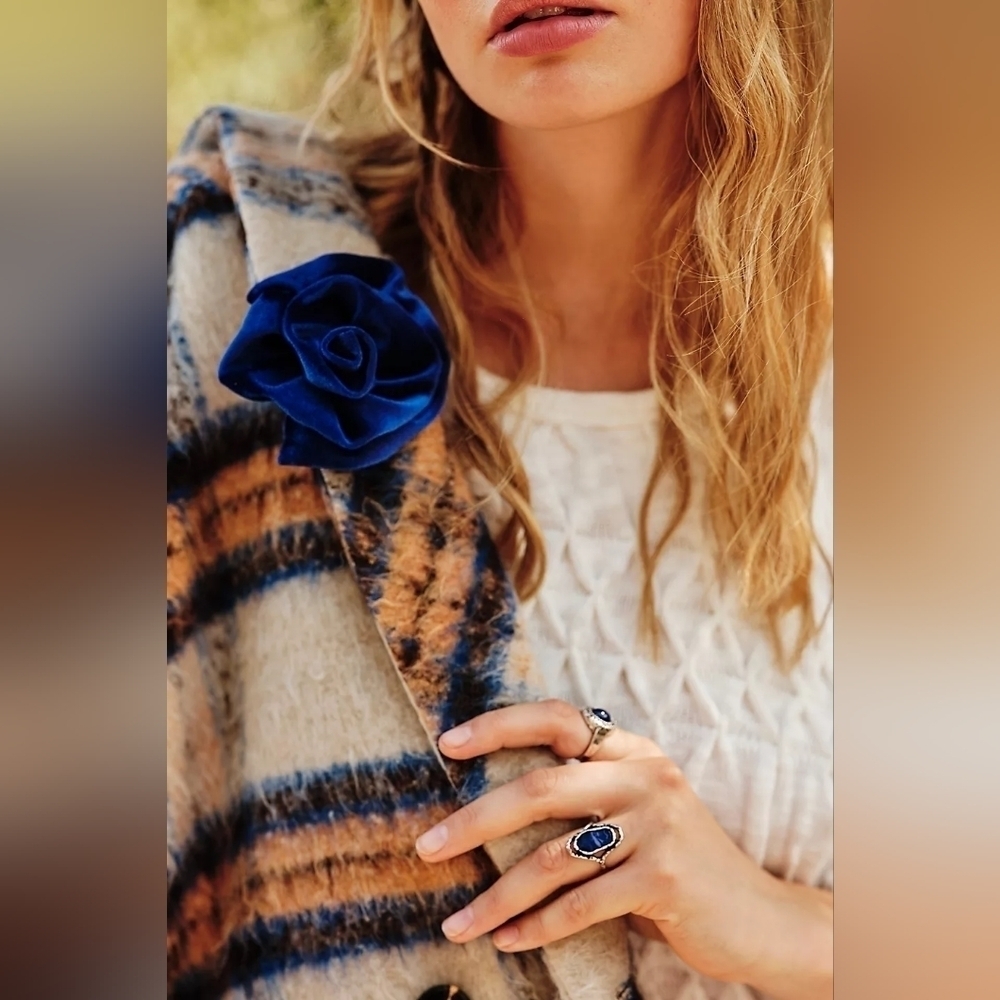 NWT Free People Blue Rosette Stud Earrings Pack Brooch